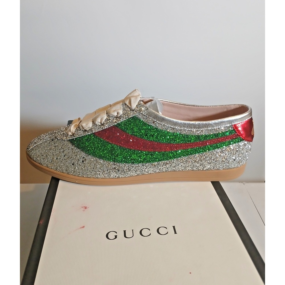 Gucci Silver Glitter Falacer Bee Low Top Sneakers, 9.5 Men's / 11 Women's - Picture 3 of 13
